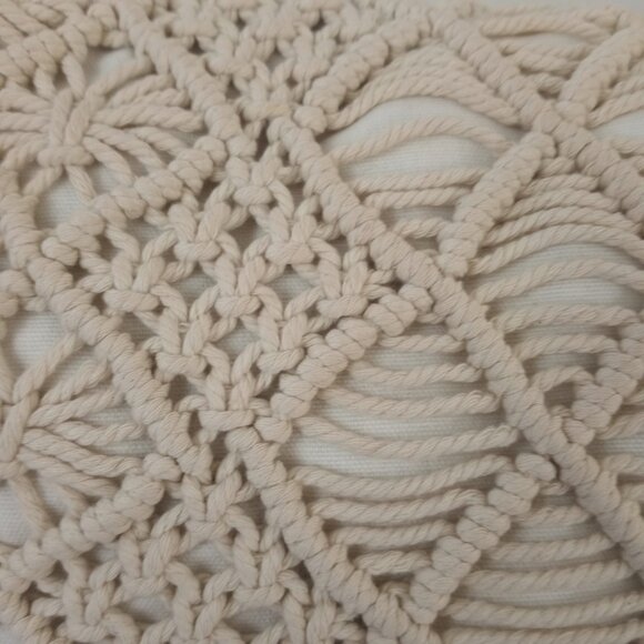 Home Goods Natural Macramé Boho Fringed 19"x15" Oblong Lumbar Pillow - Picture 2 of 6